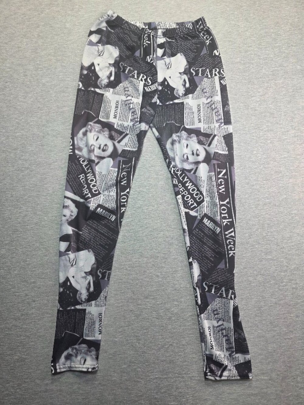 Marilyn Monroe Newspaper Print Leggings Black White Unbranded